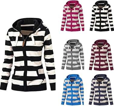 Amazon.com: Womens Striped Zip Up Hoodie Spring Long Sleeve Jacket